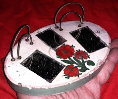 Antik parasztházas tükrös virágos kézzel készült asztali fénykép tartó 15 x 10 x 2 cm képek szerint