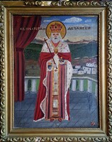 Egyházi keresztény szent ember, pap, ortodox pópa olajfestmény