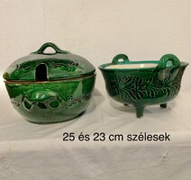 Zöld kerámia tálaló 2db együtt (halászlé,gulyás)