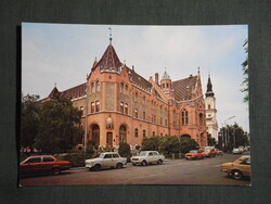 Képeslap,Kecskemét,Városháza,park,Róm. kat. templom,utca,Trabant,Lada autó látkép,részlet, 1983-
