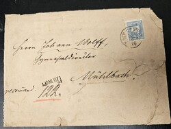 1876-os 2x 10 kr bélyeg levélen az egyik bélyeg szélesre fogazott Szászsebes