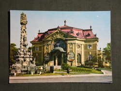 Képeslap,Kecskemét,Katona József színház,szentháromság szobor látkép,részlet, 1973-