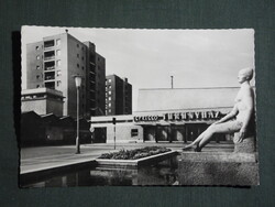 Képeslap,Kecskemét,Toronyház presszó,szobor,szökőkút látkép,részlet, 1969-