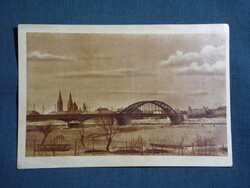 Képeslap,Szeged,Az újjáépített Tisza híd látkép,részlet, 1959-