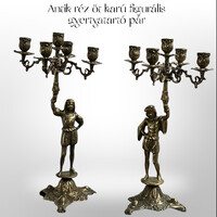 Antik réz öt karú figurális gyertyatartó pár