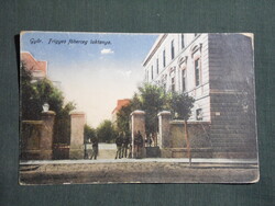 Képeslap,Győr,Frigyes főherceg laktanya,katona,honvéd látkép,részlet, K. J. Bp. kiadás, 1919-
