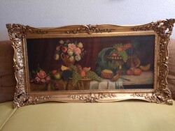 Szecsődy JR csendélet, nagy méretű olajfestmény, 120x52 cm plusz a keret