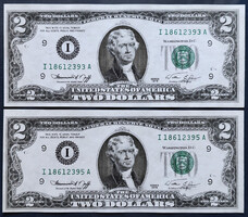 Nagyon ritka! USA 2 x 2 Dollár 1976, "I" Minnesota, UNC. OLVASD EL A LEÍRÁST!