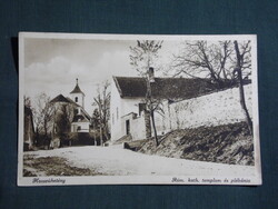 Képeslap,Hosszúhetény,Róm. kath. templom,plébánia látkép,részlet,Levente egyesület pecsét, 1923-