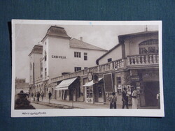 Képeslap,Hévíz gyógyfürdő,Gabi villa,üzletsor falatozó,fodrász,fényképész,Karinger Bp. kiadás, 1929-