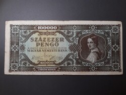 Magyarország Százezer (100000) Pengő 1945 papírpénz - 1945 évi, régi magyar bankjegy