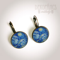 Van Gogh: Csillagos éj - üveglencsés fülbevaló - 16 mm - bronz színű
