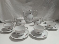 Zsolnay porcelán kávés, mokkás készlet, apró virág mintával - 6 személyes