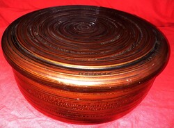 Régi ritka kör formájú örvénymintás keleti soha nem használt dísz LAKKDOBOZ 30x14 cm a képek szerint