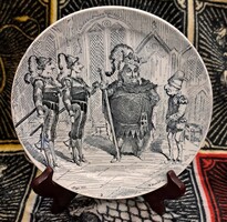 Antik francia fajansz, karikatúrás porcelán tányér (M5443)