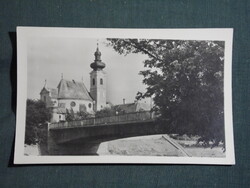 Képeslap,Győr,Karmelita templom,Rába híd látkép,részlet,1956-
