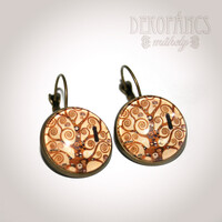 Klimt: Életfa - üveglencsés fülbevaló - 16 mm - bronz színű
