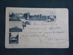 Képeslap,Harkány,Nagyharsányi hegy,gyógyterem,forrás,templom,Feiler Mariska kiadás Sikló ,1899-
