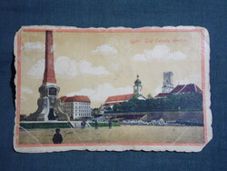 Képeslap,Győr,Gróf Cziráky emlékmű,tér látkép,részlet,1920-   ,sérült,