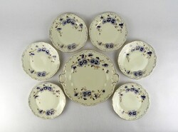 1U197 Búzavirág mintás vajszínű Zsolnay porcelán süteményes készlet