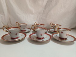 PM Martinroda német porcelán, apró virágos, dúsan aranyozott kávés, mokkás készlet - 6 személyes