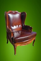 Antik neobarokk chesterfield füles bőr fotel B116