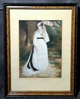 Renoir: Lise napernyővel - pasztell másolat az 1920-as évekből - francia impresszionista festészet