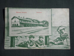 Képeslap,Barcs,Pályaudvar,Vasútállomás,zöld ,1910-  ,sérült,