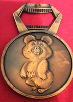1980. CCCP orosz Misa mackós RÉZ XXII.nyári olimpiai sörbontó palackbontó 10 cm a képek szerint