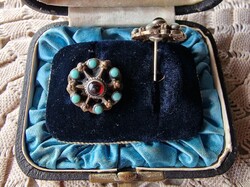 Austro-Hungarian 800 Silver Turquoise and Garnet Antique Earrings