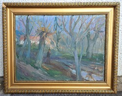 Thuróczy Zoltán: Erdei táj alakkal (nagyméretű olaj-vászon, keretben) képcsarnokos festmény