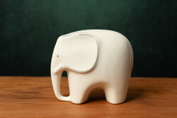 Mid century Porcelán Elefánt / Fehér és Ezüst/ Art Deco Stílus
