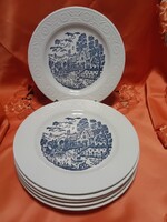 6 db. jelenetes,  nagy lapos porcelán tányér