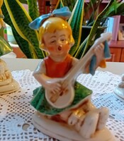 Antik német jelzett gitározó ülő kislány