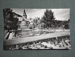 Képeslap,Miskolc,Lillafüred Palotaszálló,SZOT üdülő,Hámori tó,park,medence látkép,részlet,1956-