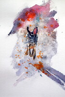 Running rabbit - watercolor painting/ Futó nyúl -   akvarell festmény
