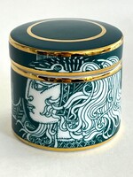 Ritka, Szász Endre tervezte, zöld színű Hollóházi porcelán tégely