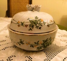 Hollóházi Erika mintás porcelán rózsafogós nagy  bonbonier,kekszes