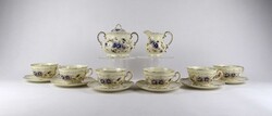 1U199 Hibátlan 6 személyes vajszínű aranyozott Zsolnay Búzavirág mintás porcelán teáskészlet