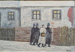 Tamási János - Betlehemesek 45 x 64 cm olaj, farost