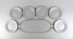 1U203 Zsolnay tollazott fehér porcelán süteményes készlet 6 személyes