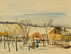Szalóky Sándor (1921-1978) : Tél / Kerekes kút