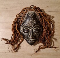 Ritka, kézzel készített Mwana Pwo (Chokwe) női afrikai fali maszk 35cm magas