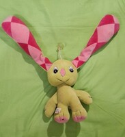 Kockásfúlű nyúl plüss játék,  plüss figura a képeken látható állapotban. Fülével együtt 43 cm hosszú