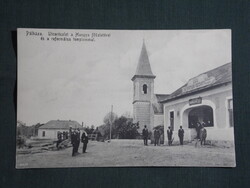 Képeslap,Pálháza,utca részlet a Hangya szövetkezet főüzlete,kocsma,templom,falu népe,1929-