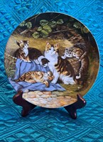 Macskás porcelán dísztányér, cicás falitányér 1 (L5449)