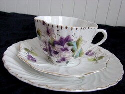 Gyönyörű, antik kontinentális tea-trió, kézzel festett