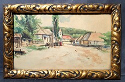Falurészlet, 1921 - Szántó jelzéssel (akvarell arany keretben) Erdély?