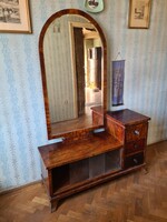 Art deco előszoba szekrény boltíves tükrös fiókos antik bútor