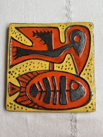 Retro kerámia falikép - art deco - Hal és madár